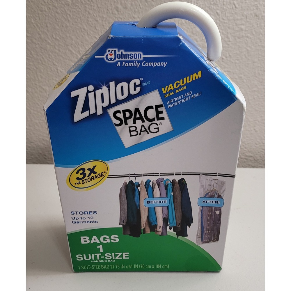 Ziploc Space Bag Hanging Vacuum Seal Suit Size 27.75x41 holds 10 Garments NEW